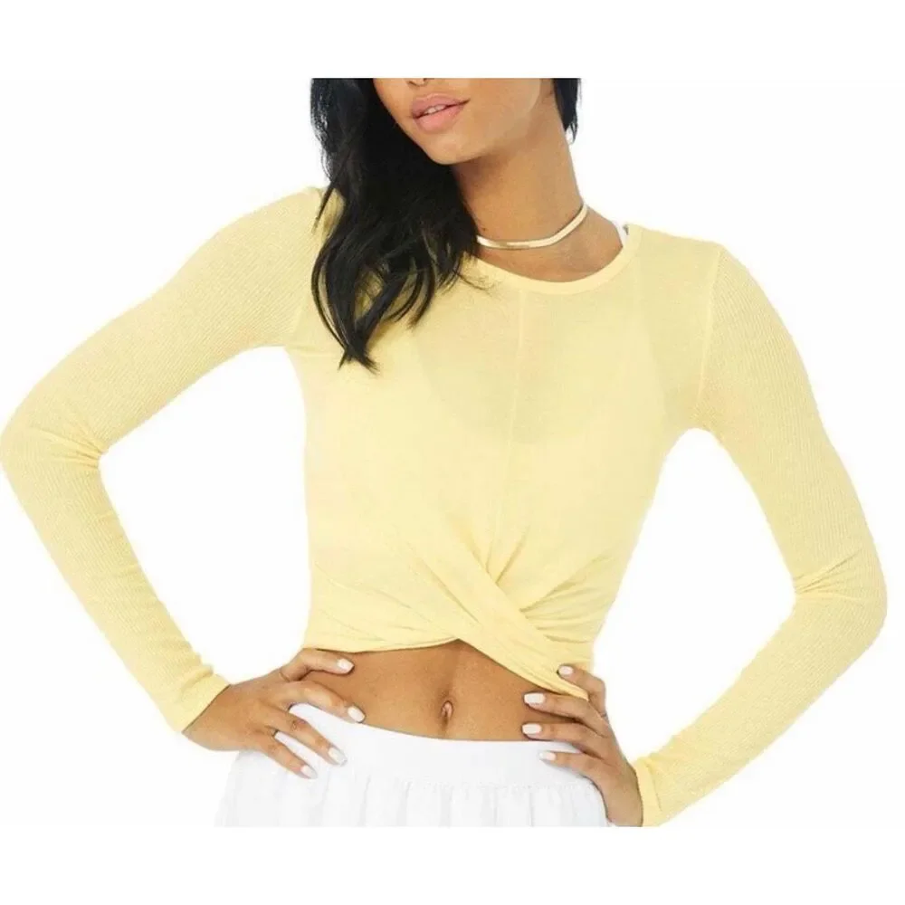 Alo Yoga Twist Front Long Sleeve | Yellow in XS